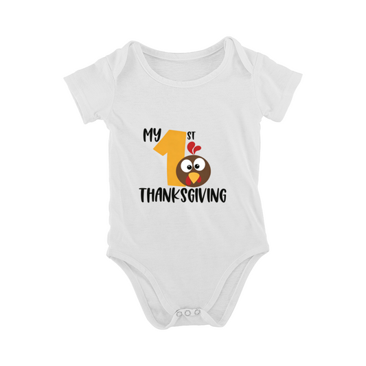 Simple My 1st Thanksgiving Big Number Turkey Face Infant Cute Print Bodysuit