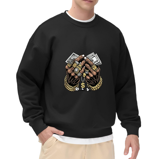 Hip Hop Rich Gold Hands Dollar Graphic Crewneck
