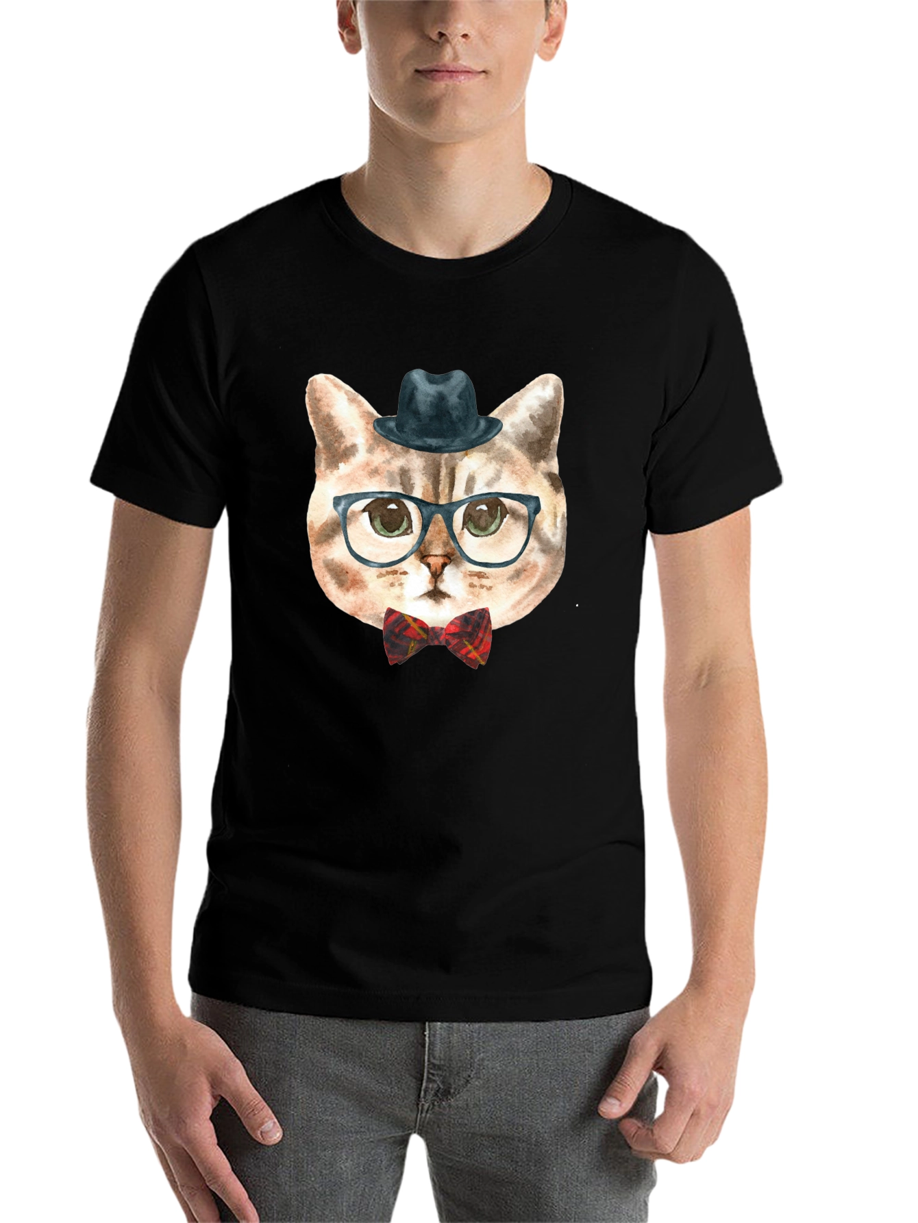Hipster Cat Graphic Tee - Funny Novelty T-Shirt