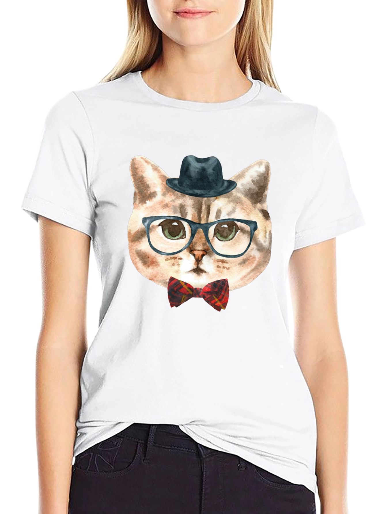 Hipster Cat Graphic Tee - Funny Novelty T-Shirt