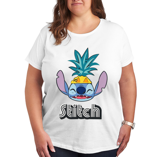 Fun Pineapple Stitch Cartoon Graphic Plus?Size Women Tee