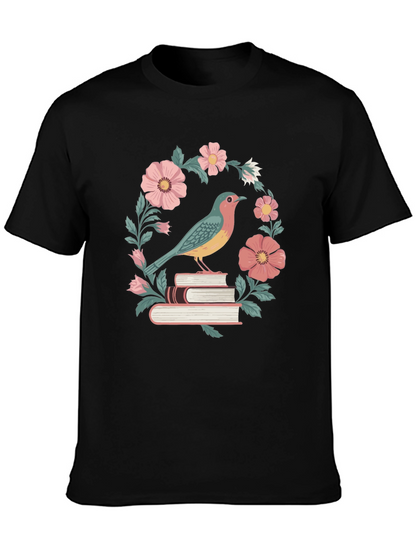Bird on Books Floral T-Shirt