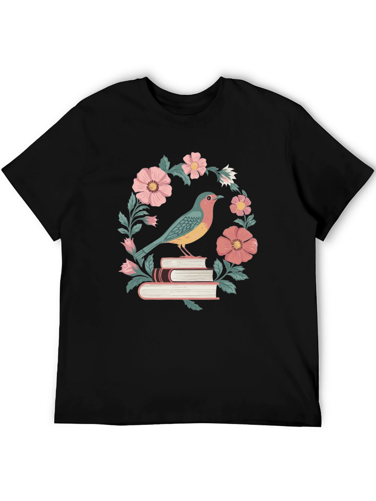 Bird on Books Floral T-Shirt