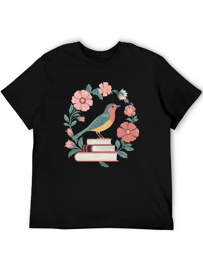 Bird on Books Floral T-Shirt