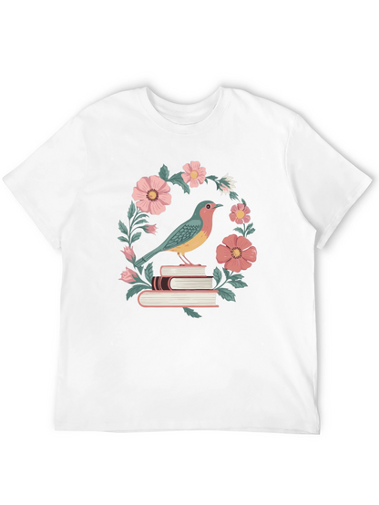 Bird on Books Floral T-Shirt