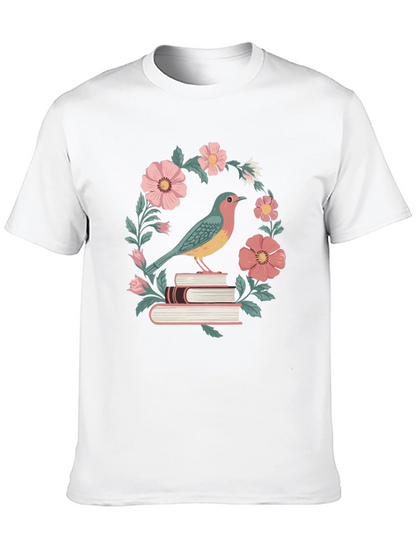Bird on Books Floral T-Shirt