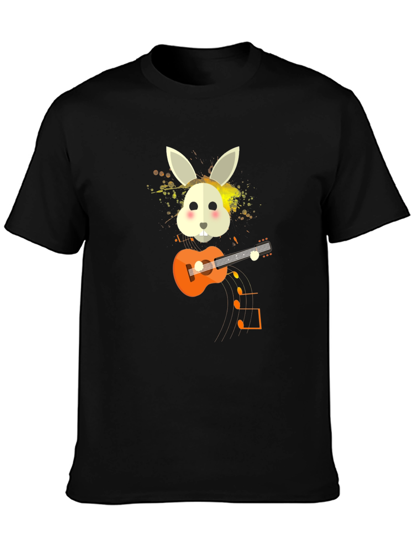 Rabbit Guitar Player Graphic Tee - Unisex Black T-Shirt