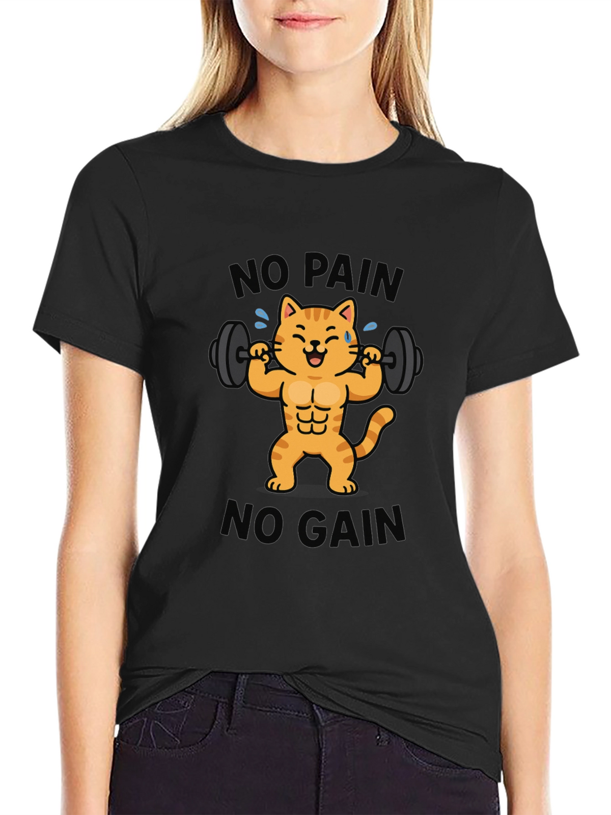 No Pain No Gain Cat Graphic T-Shirt