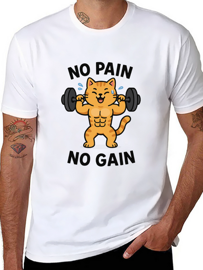 No Pain No Gain Cat Graphic T-Shirt