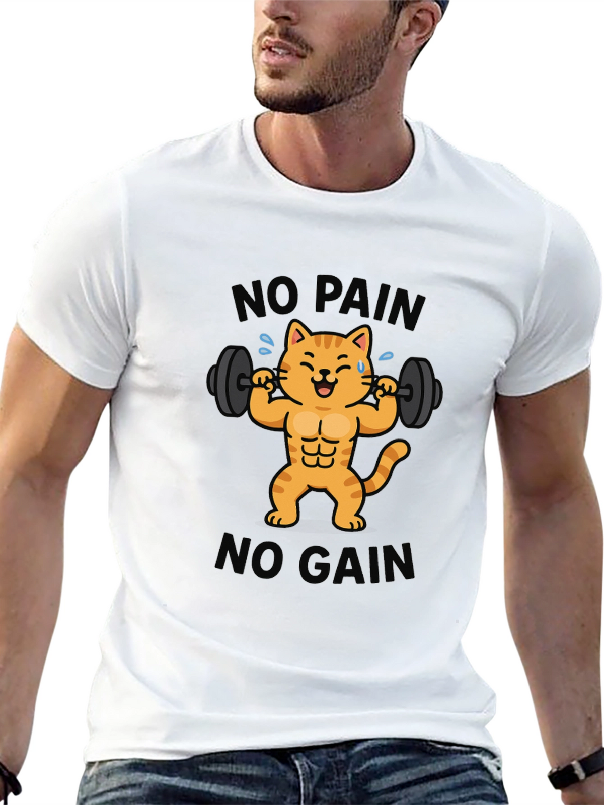 No Pain No Gain Cat Graphic T-Shirt