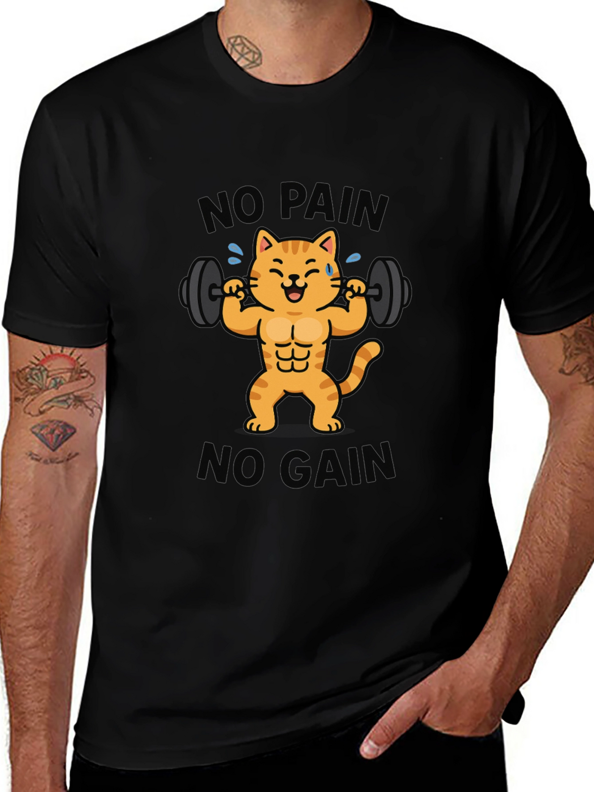 No Pain No Gain Cat Graphic T-Shirt