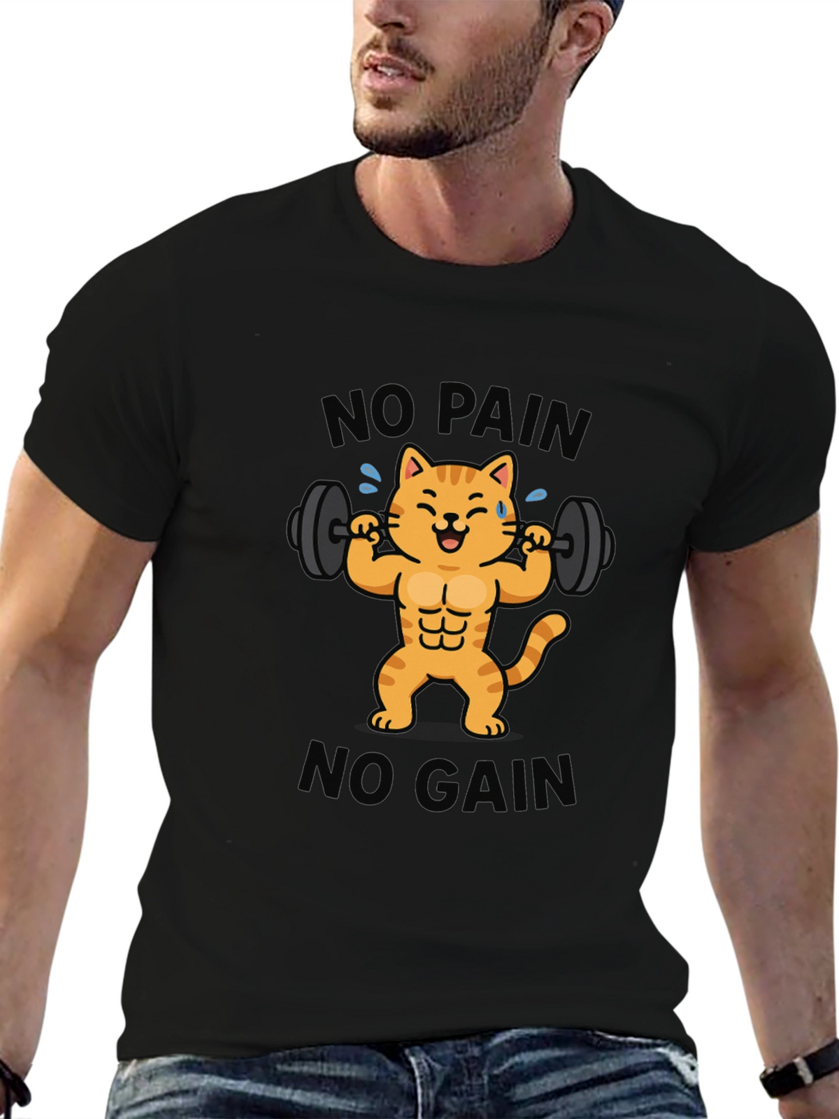 No Pain No Gain Cat Graphic T-Shirt
