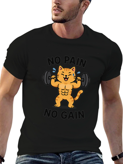 No Pain No Gain Cat Graphic T-Shirt