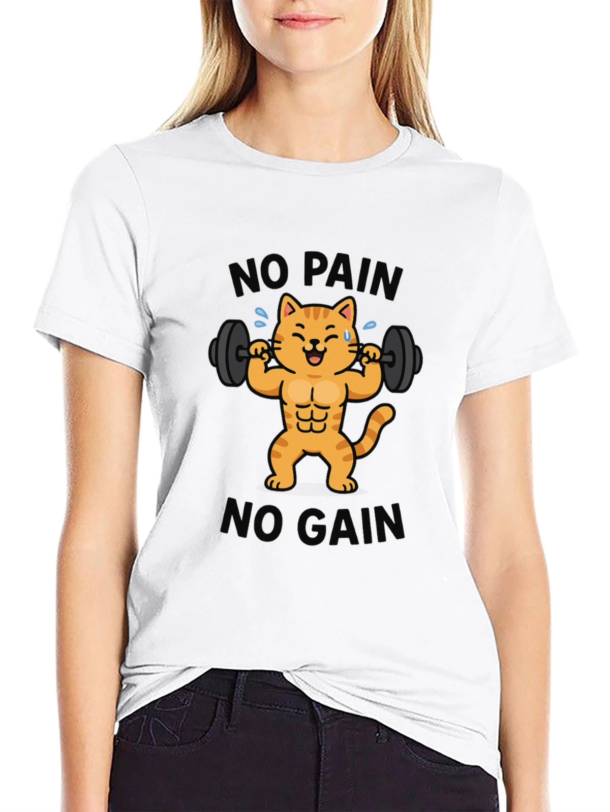 No Pain No Gain Cat Graphic T-Shirt