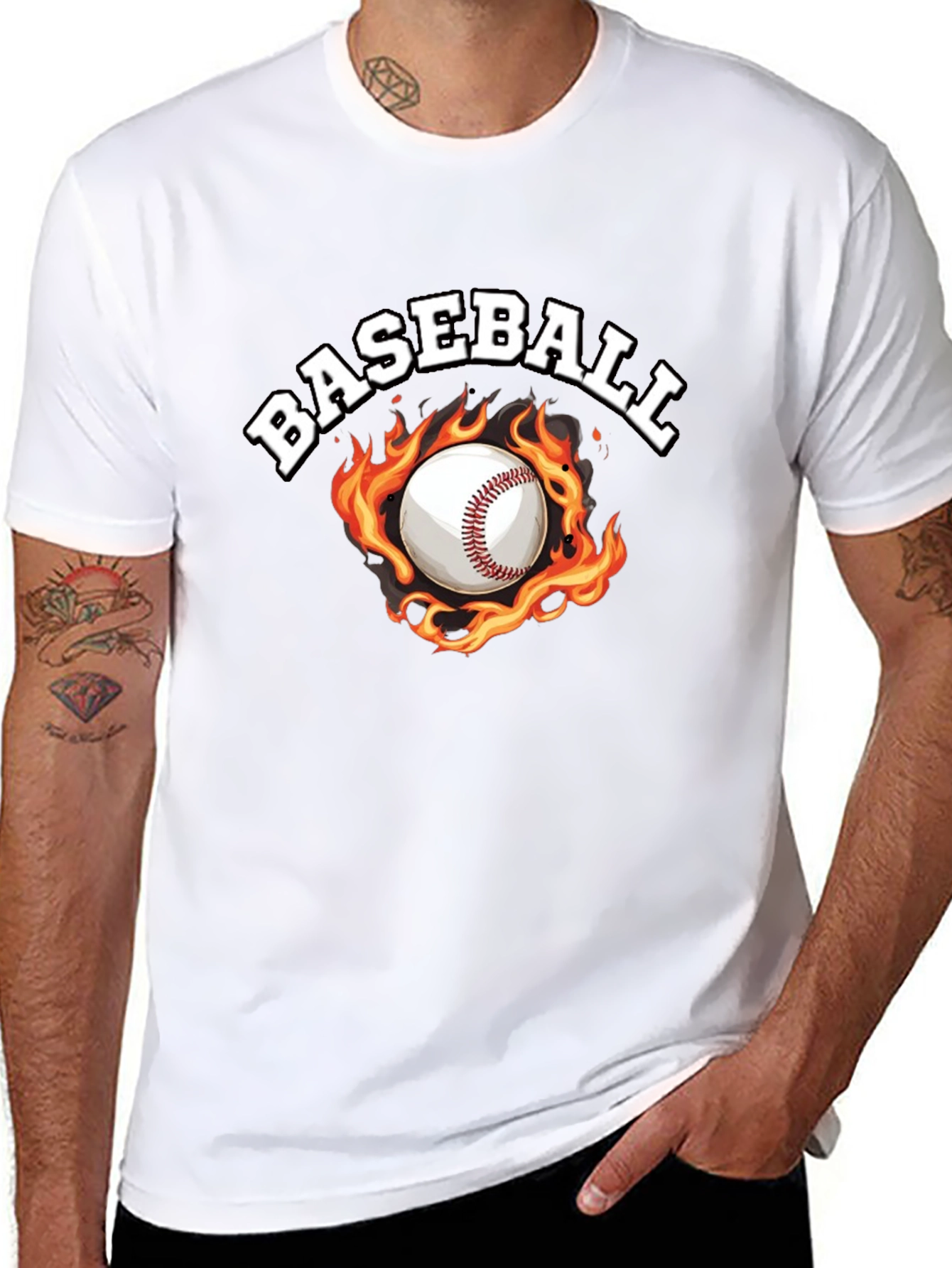 Baseball Flame Graphic Black T-Shirt