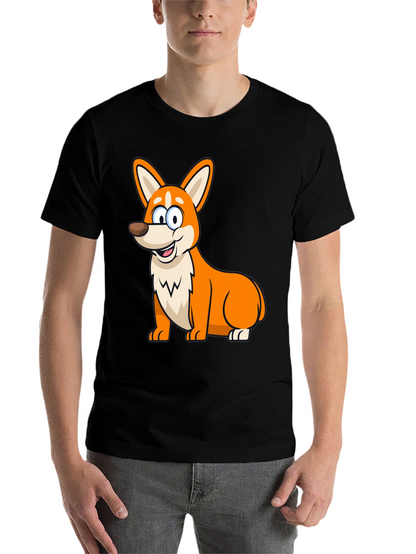 Cute Corgi Cartoon Black T-Shirt