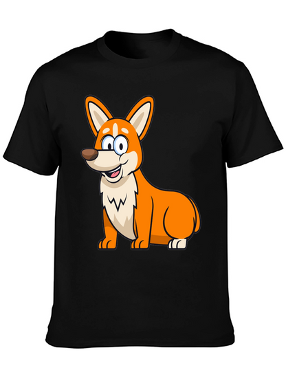 Cute Corgi Cartoon Black T-Shirt