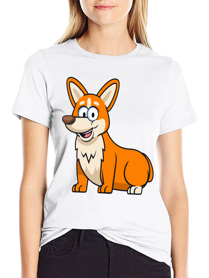 Cute Corgi Cartoon Black T-Shirt