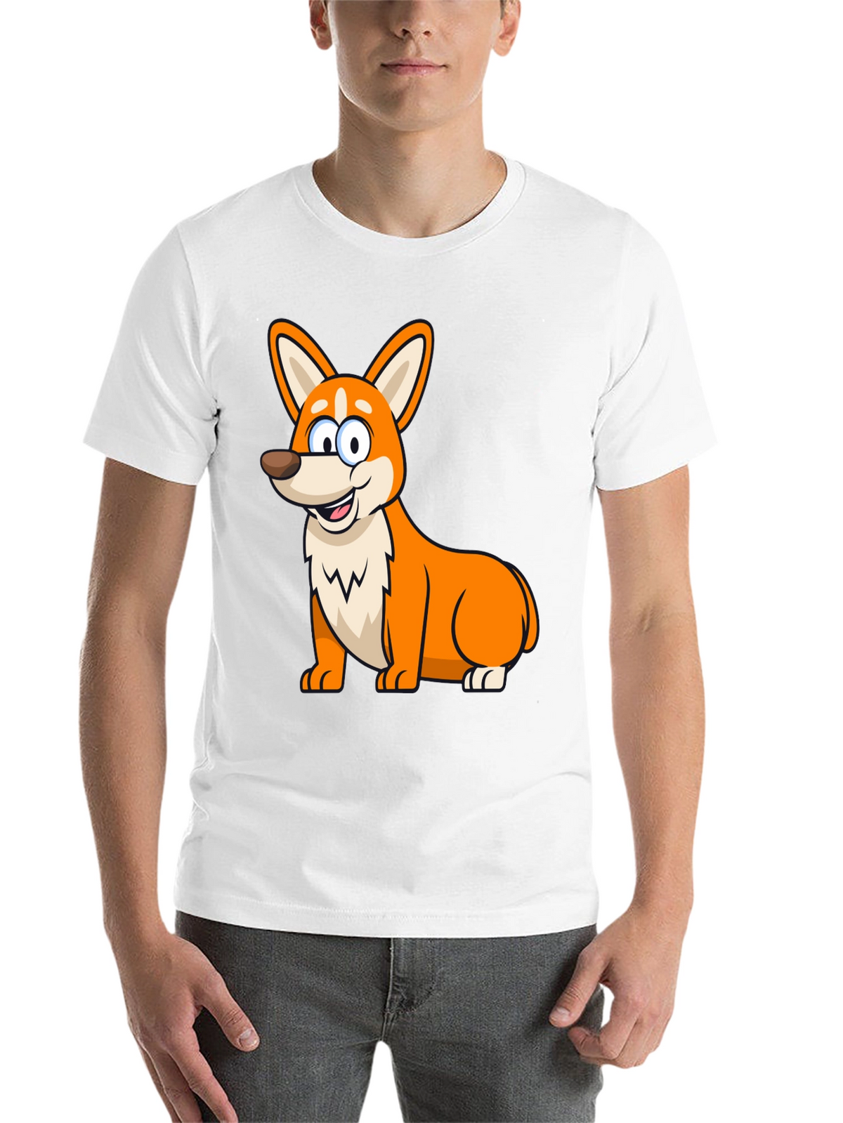 Cute Corgi Cartoon Black T-Shirt