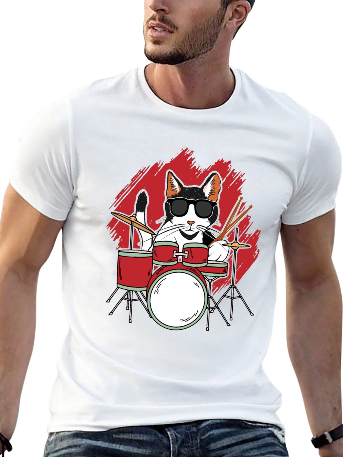 Cool Cat Drummer Graphic Tee