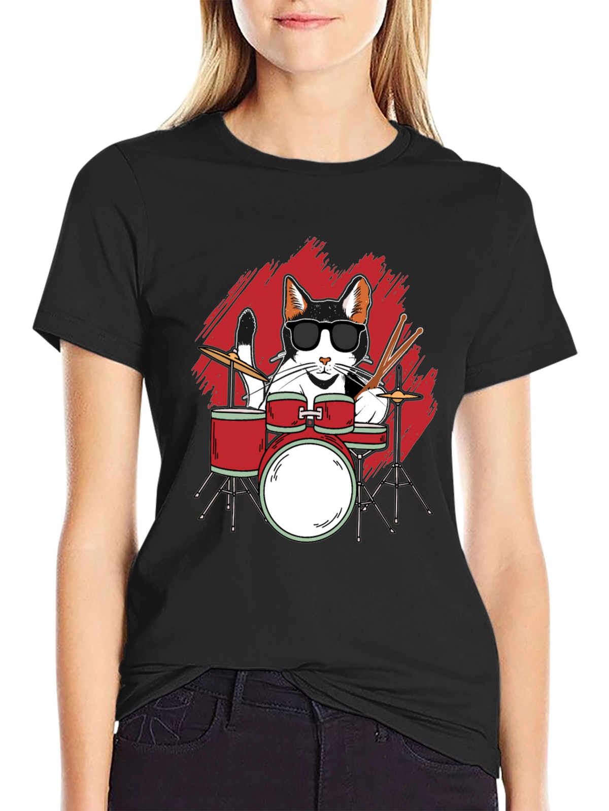 Cool Cat Drummer Graphic Tee