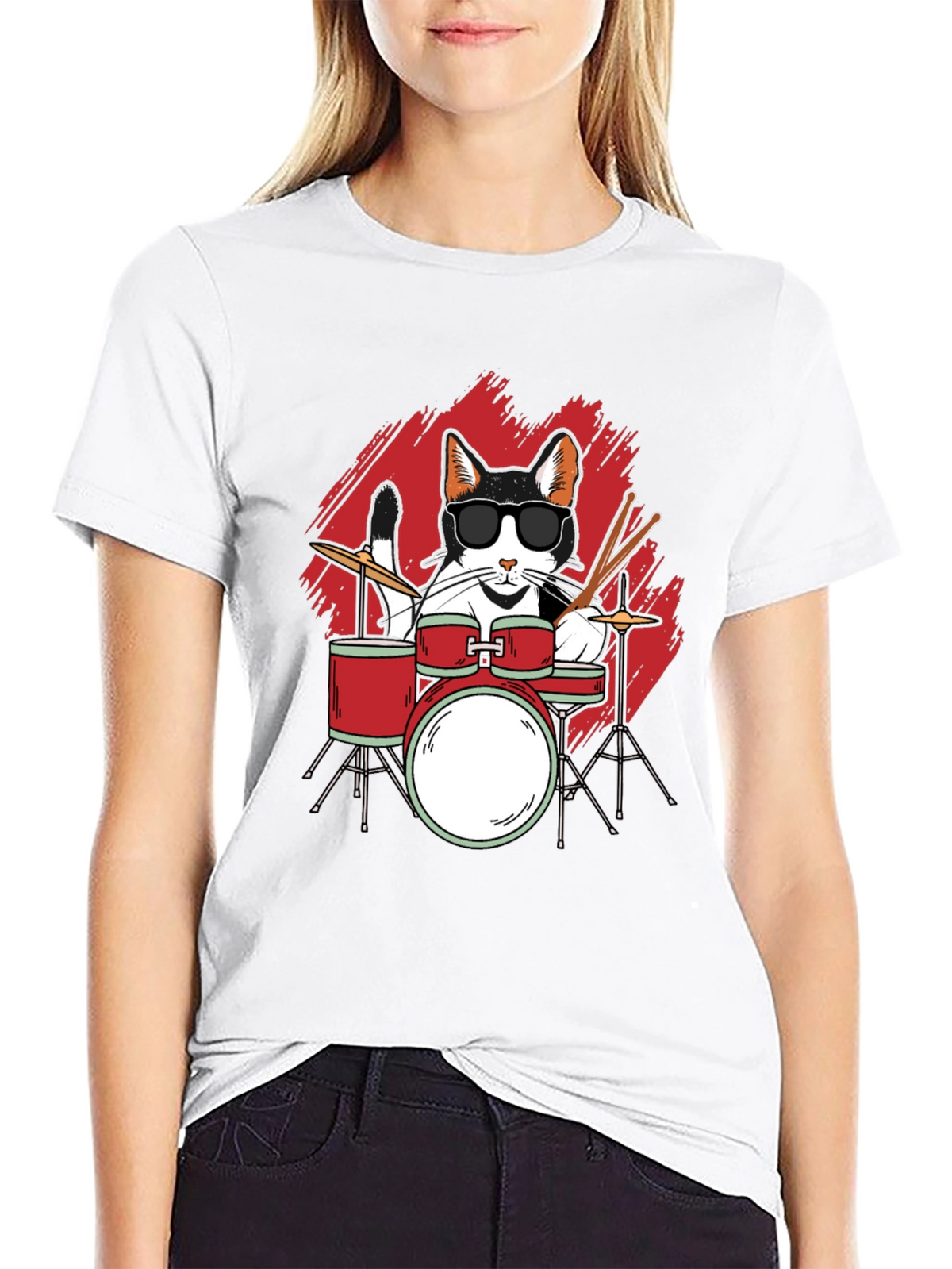 Cool Cat Drummer Graphic Tee