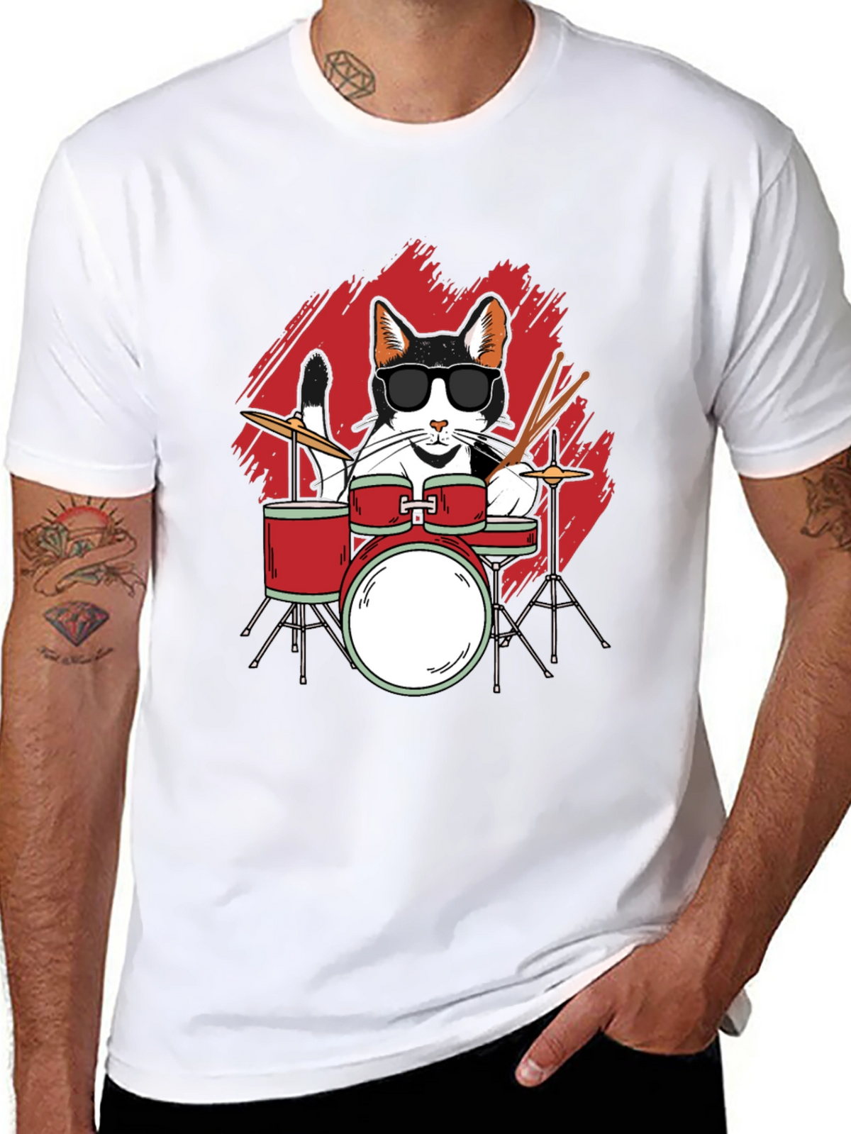 Cool Cat Drummer Graphic Tee