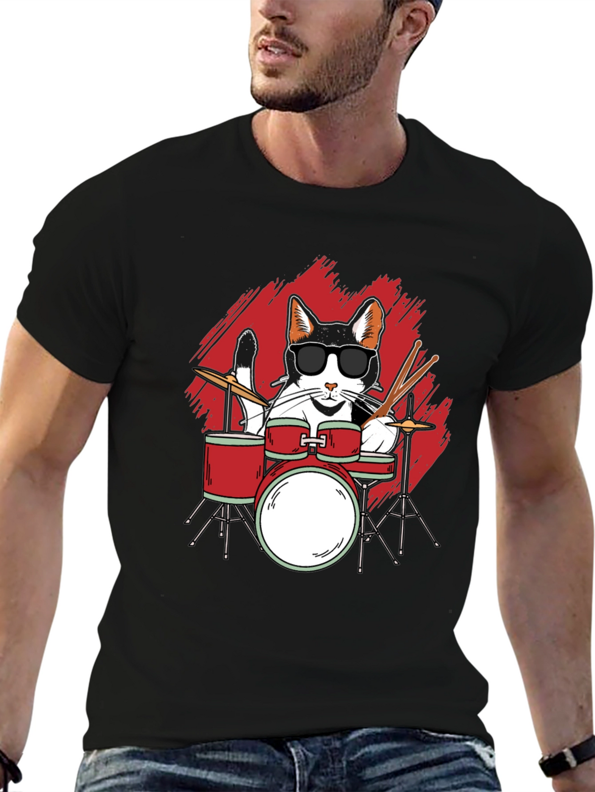 Cool Cat Drummer Graphic Tee