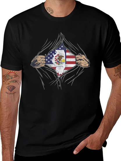 Illinois Pride T-Shirt - American Flag Superhero Design