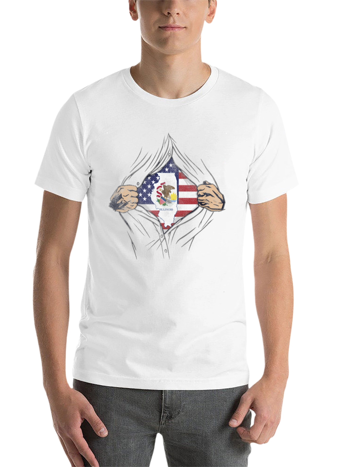 Illinois Pride T-Shirt - American Flag Superhero Design
