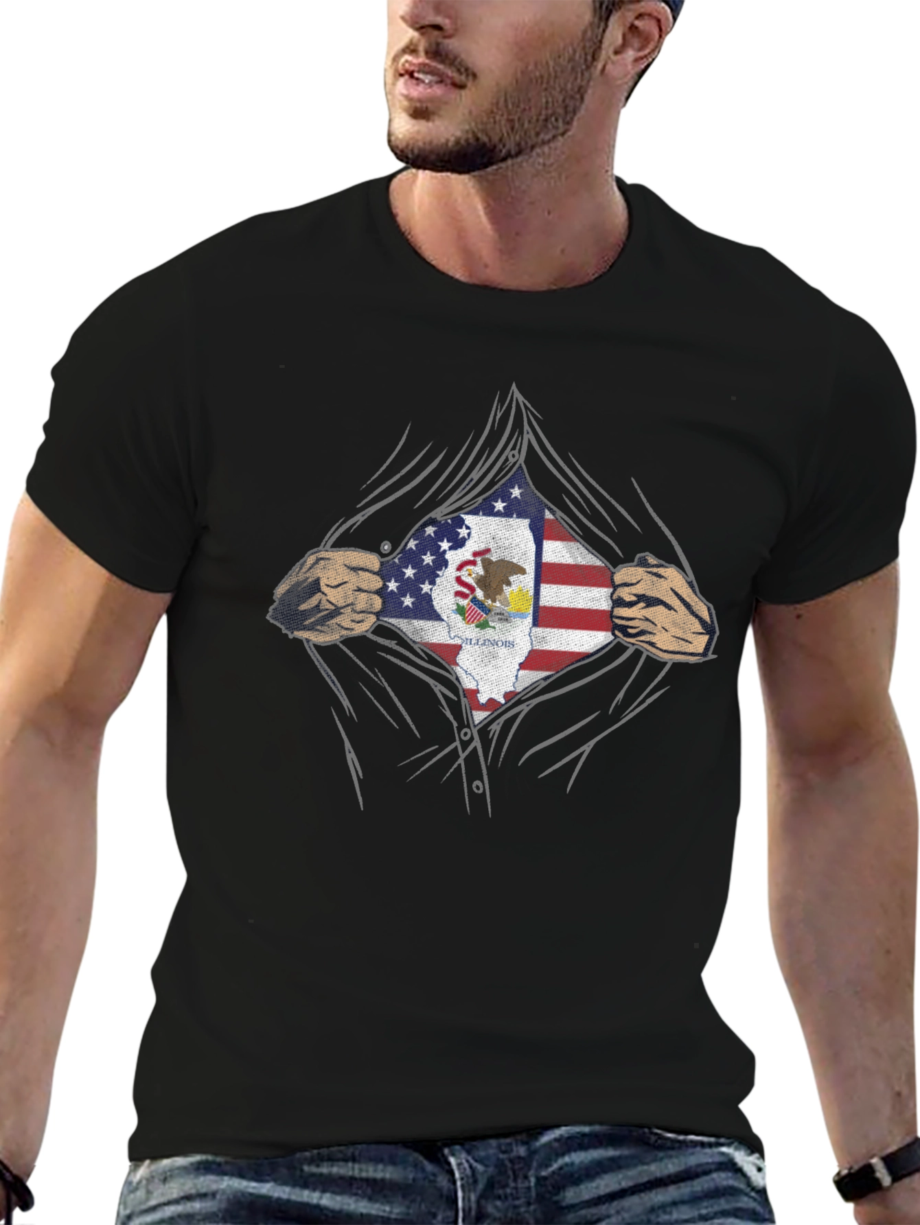 Illinois Pride T-Shirt - American Flag Superhero Design