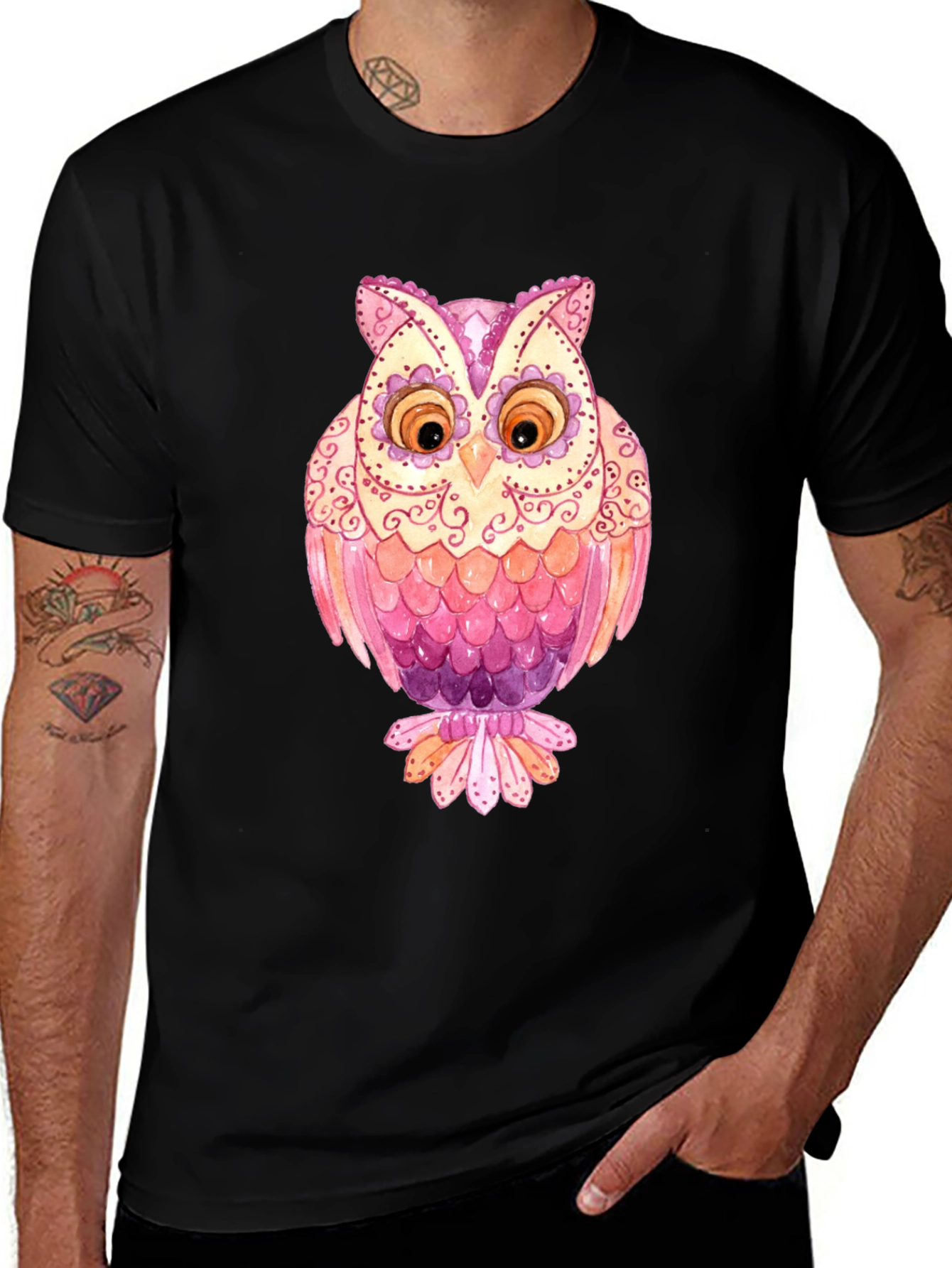 Owl Graphic T-Shirt - Mens Black Tee