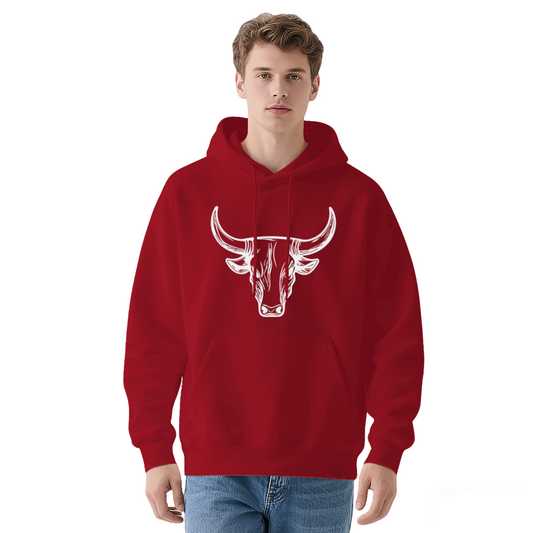 Bold White Bull Head Red Men¡¯s Hoodie, Soft All-Day Comfort