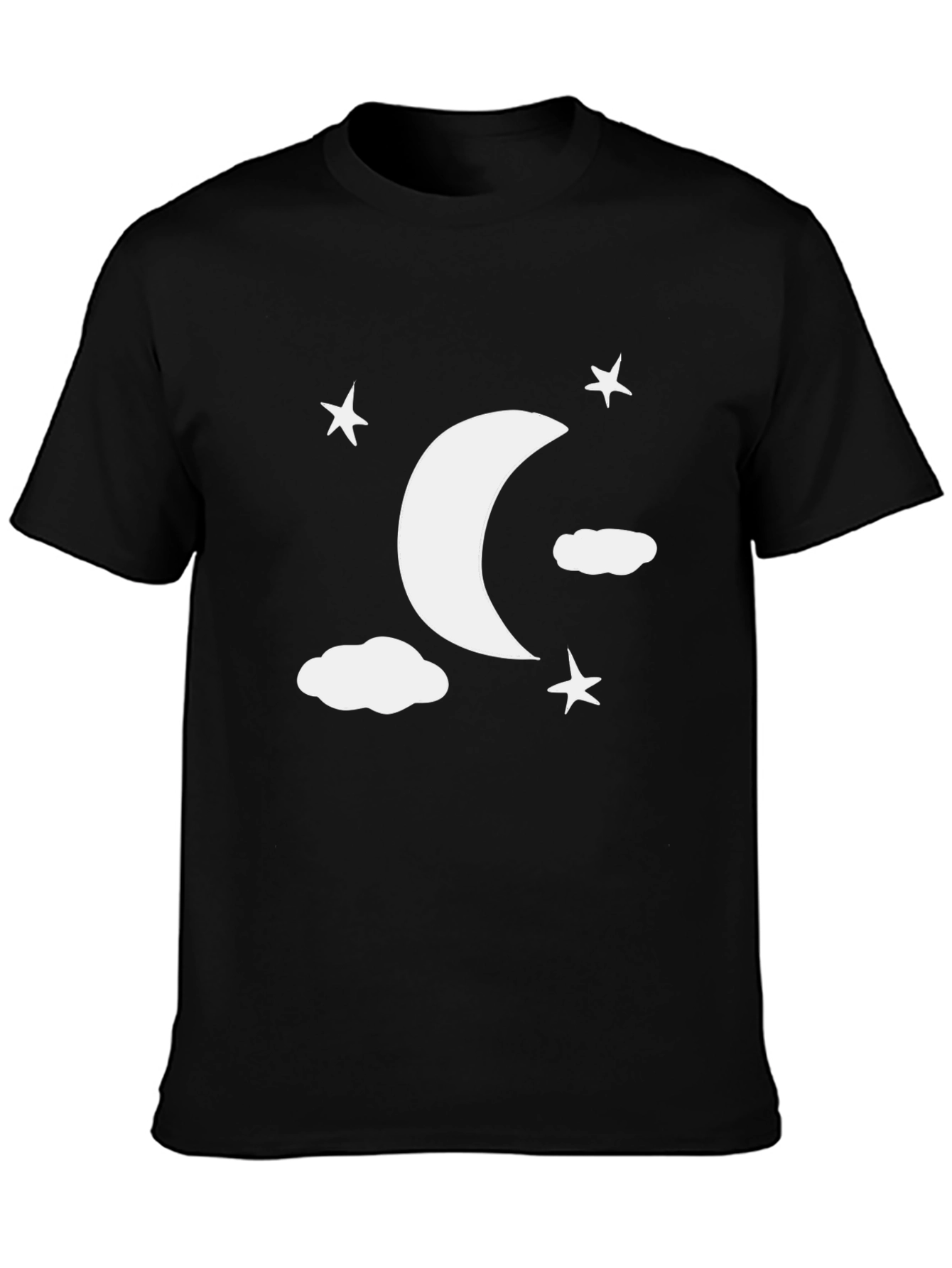 Moon Stars Clouds Graphic Tee - Black Casual Shirt