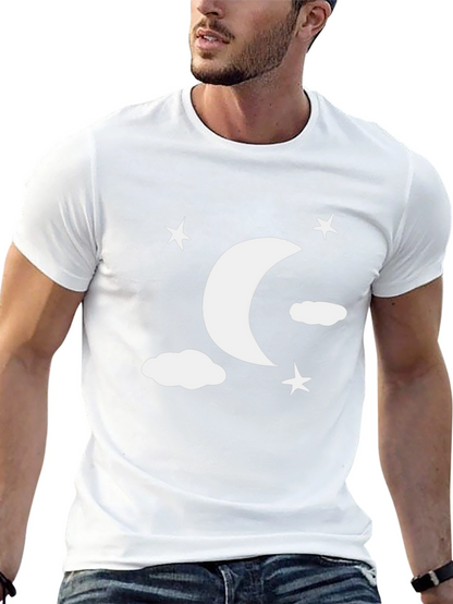 Moon Stars Clouds Graphic Tee - Black Casual Shirt