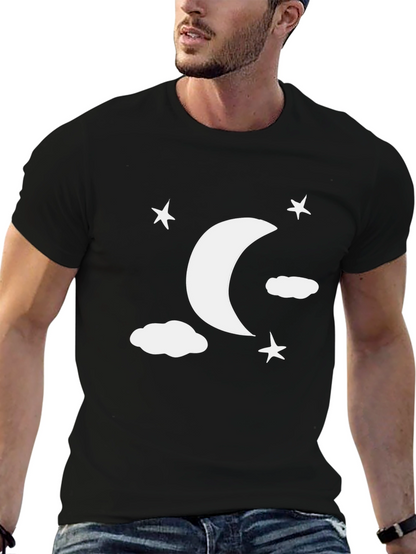 Moon Stars Clouds Graphic Tee - Black Casual Shirt