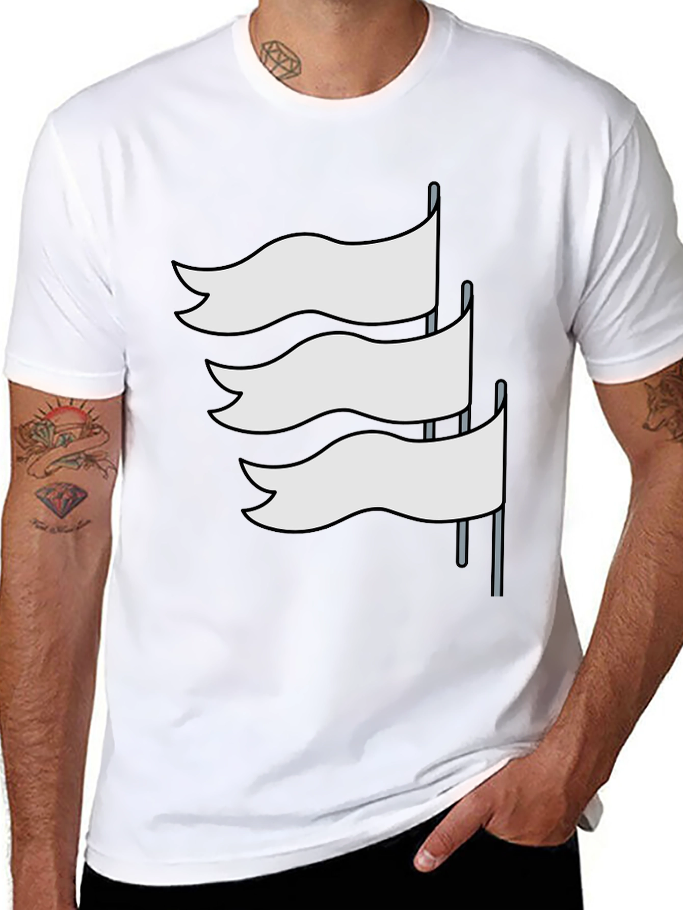 Black T-Shirt with White Flag Graphic Design