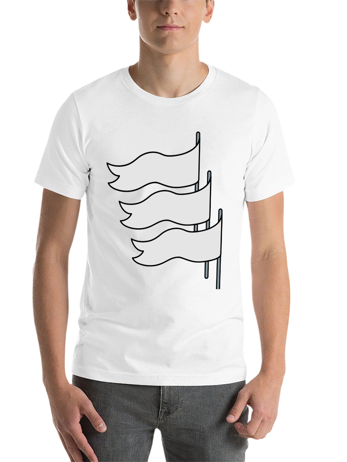 Black T-Shirt with White Flag Graphic Design