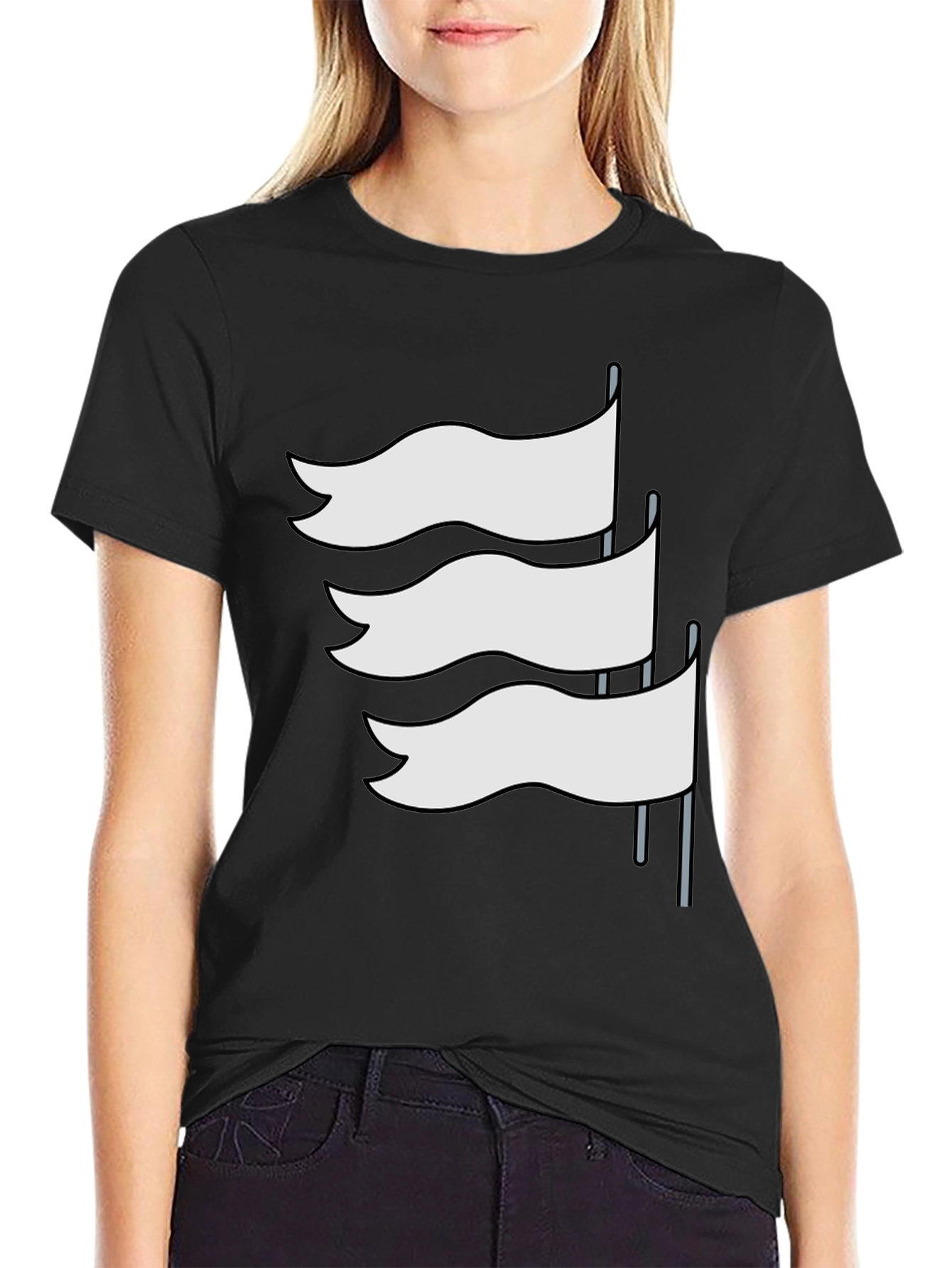 Black T-Shirt with White Flag Graphic Design
