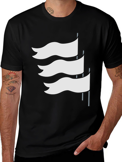 Black T-Shirt with White Flag Graphic Design