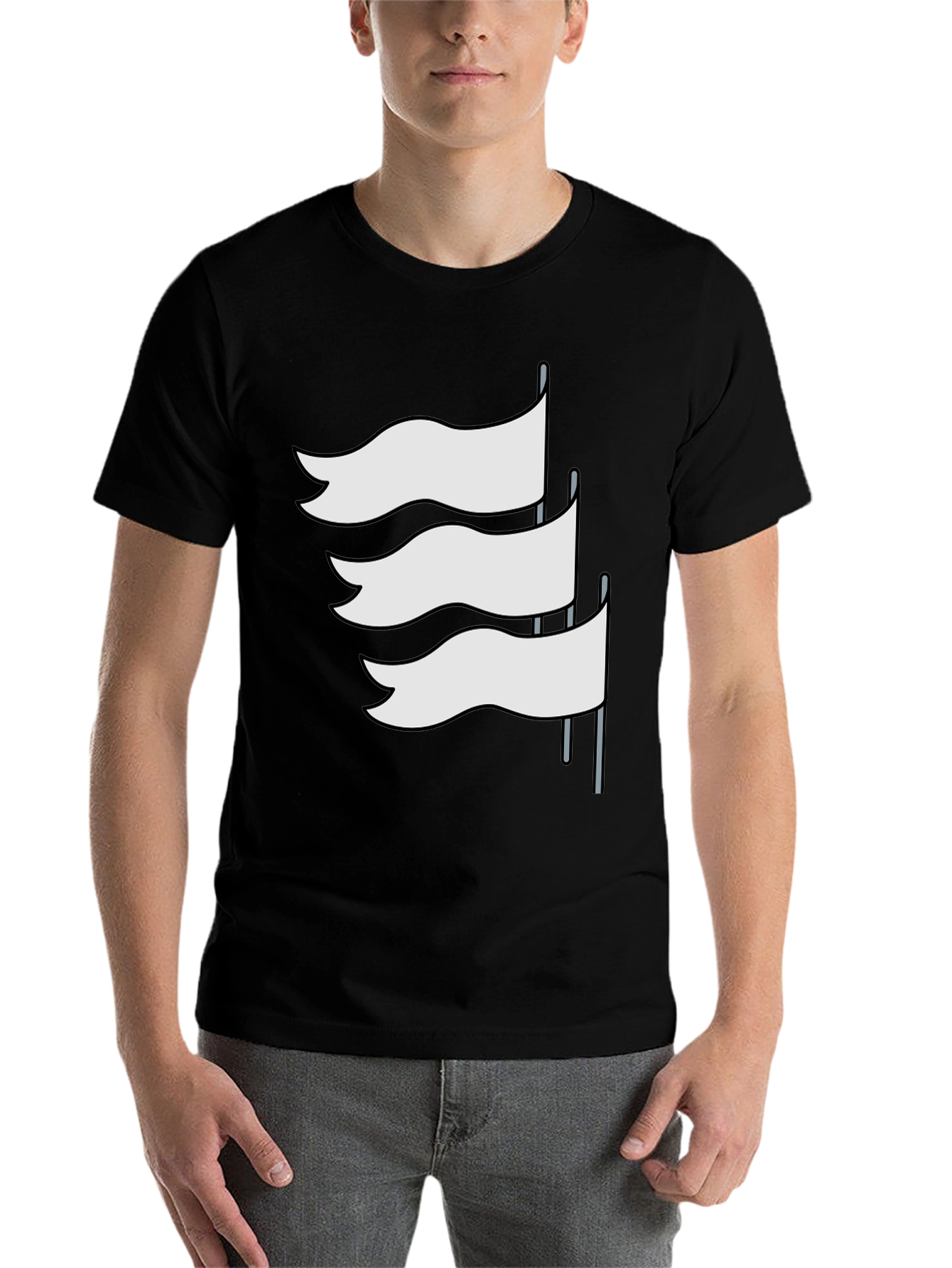 Black T-Shirt with White Flag Graphic Design