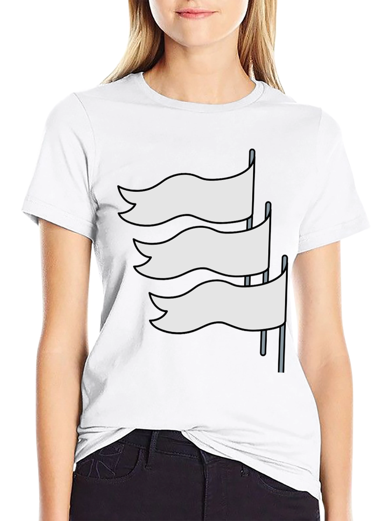 Black T-Shirt with White Flag Graphic Design