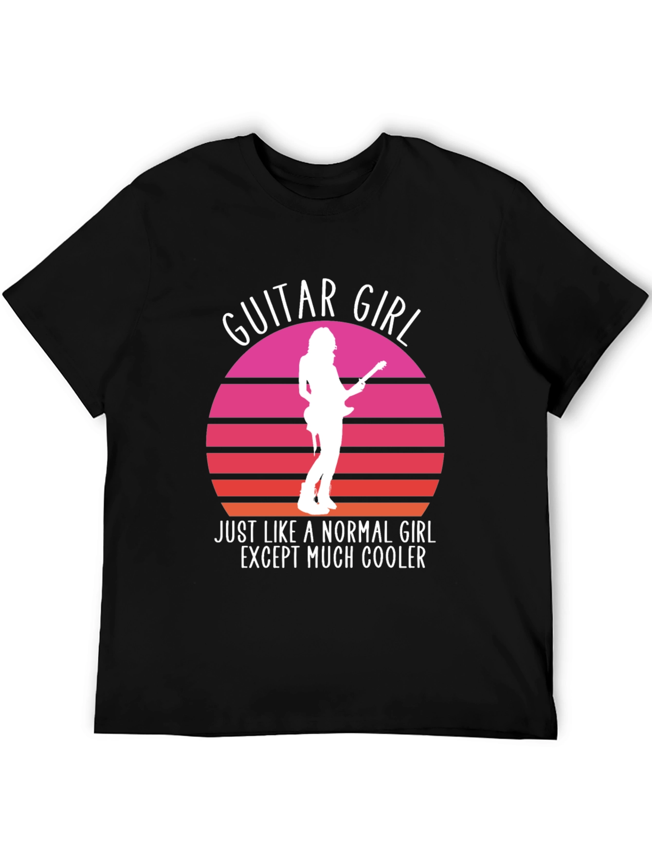 Guitar Girl Cool Retro Sunset T-Shirt