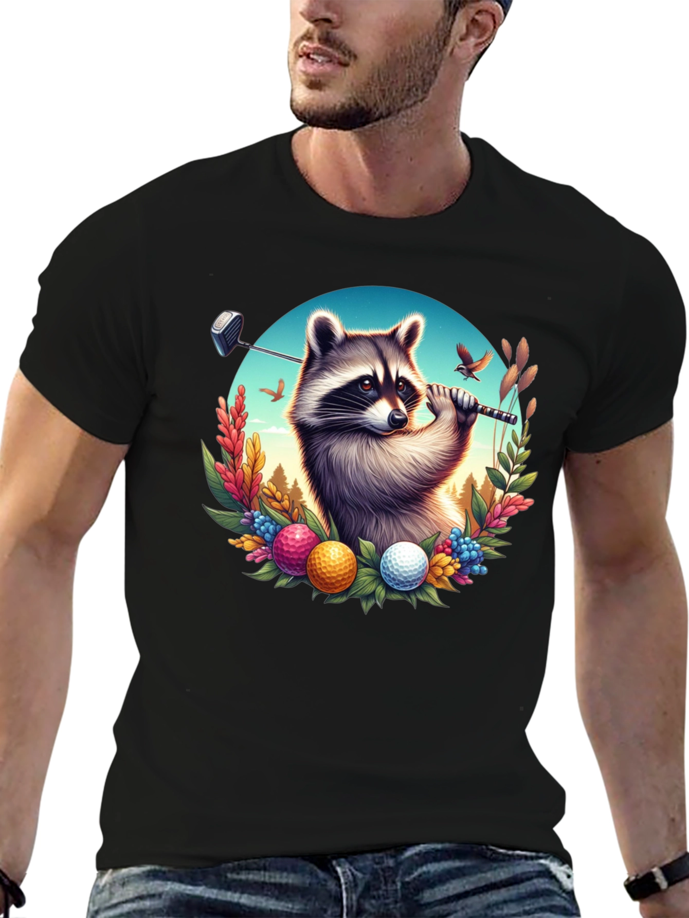 Raccoon Golfer Graphic T-Shirt