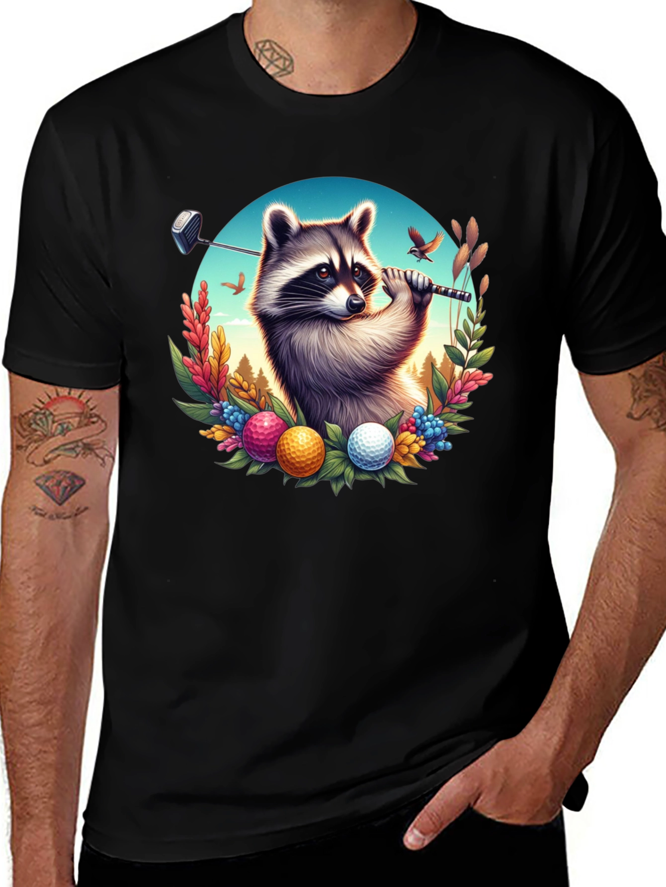 Raccoon Golfer Graphic T-Shirt