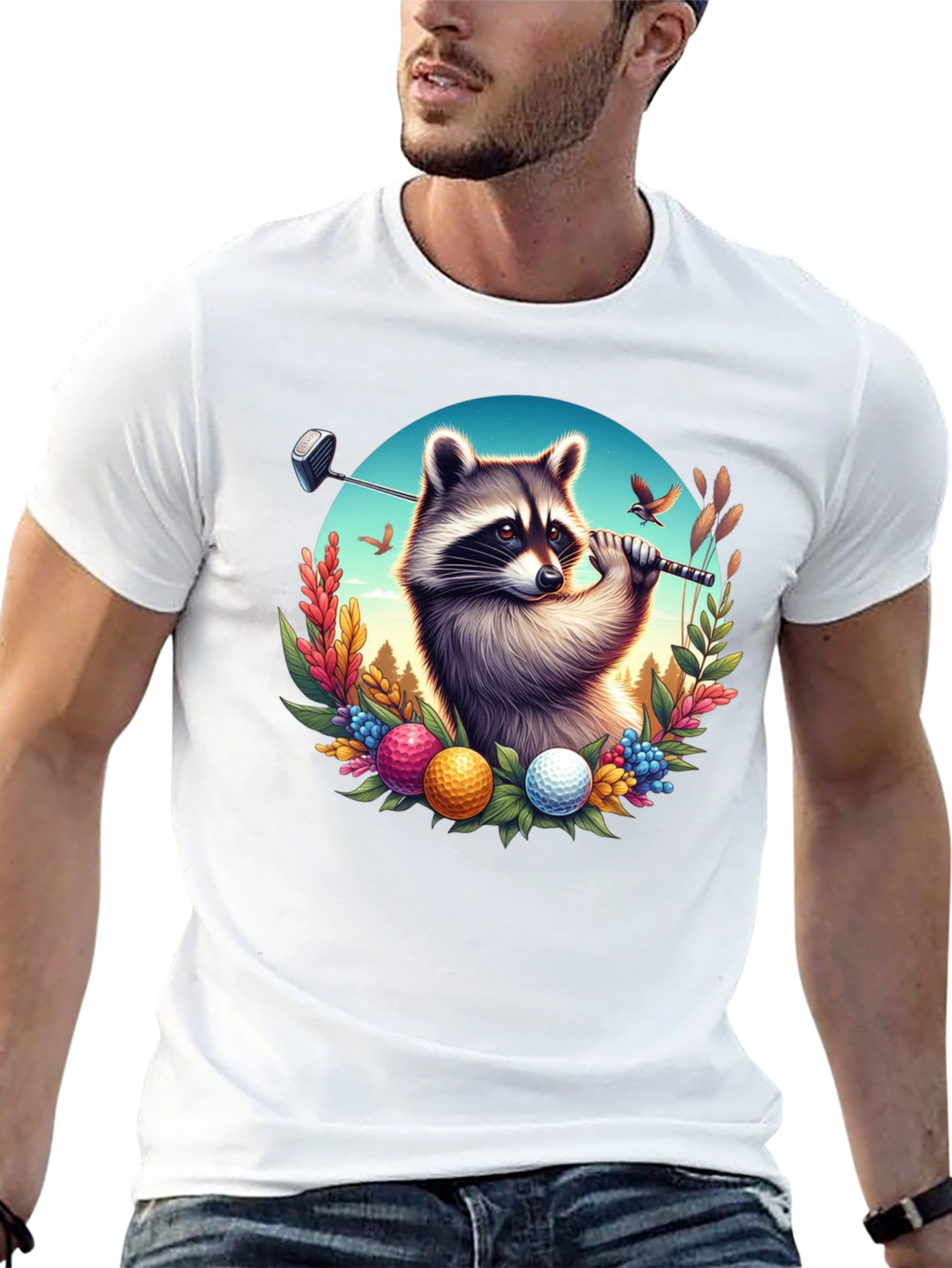 Raccoon Golfer Graphic T-Shirt