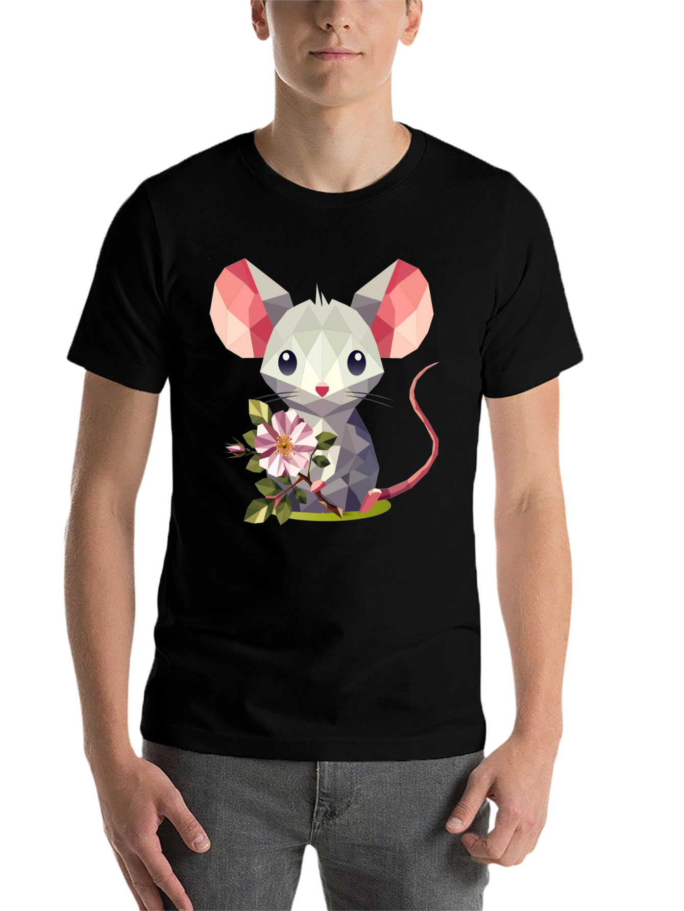 Geometric Mouse Flower T-Shirt - Stylish Graphic Tee