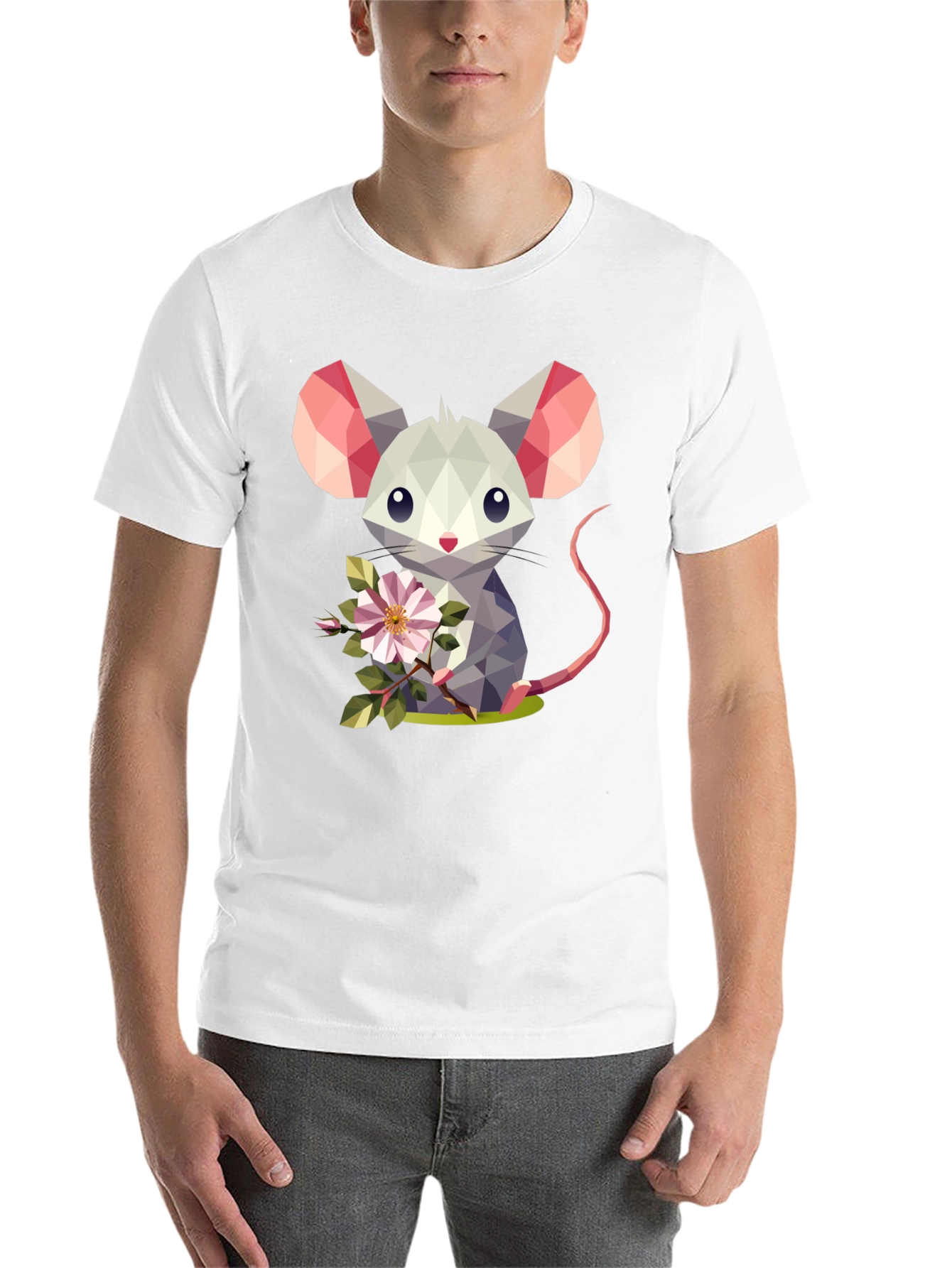 Geometric Mouse Flower T-Shirt - Stylish Graphic Tee