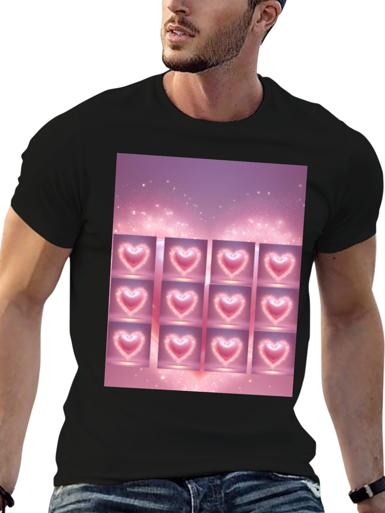 Heart Grid Graphic Tee - Trendy Black T-Shirt