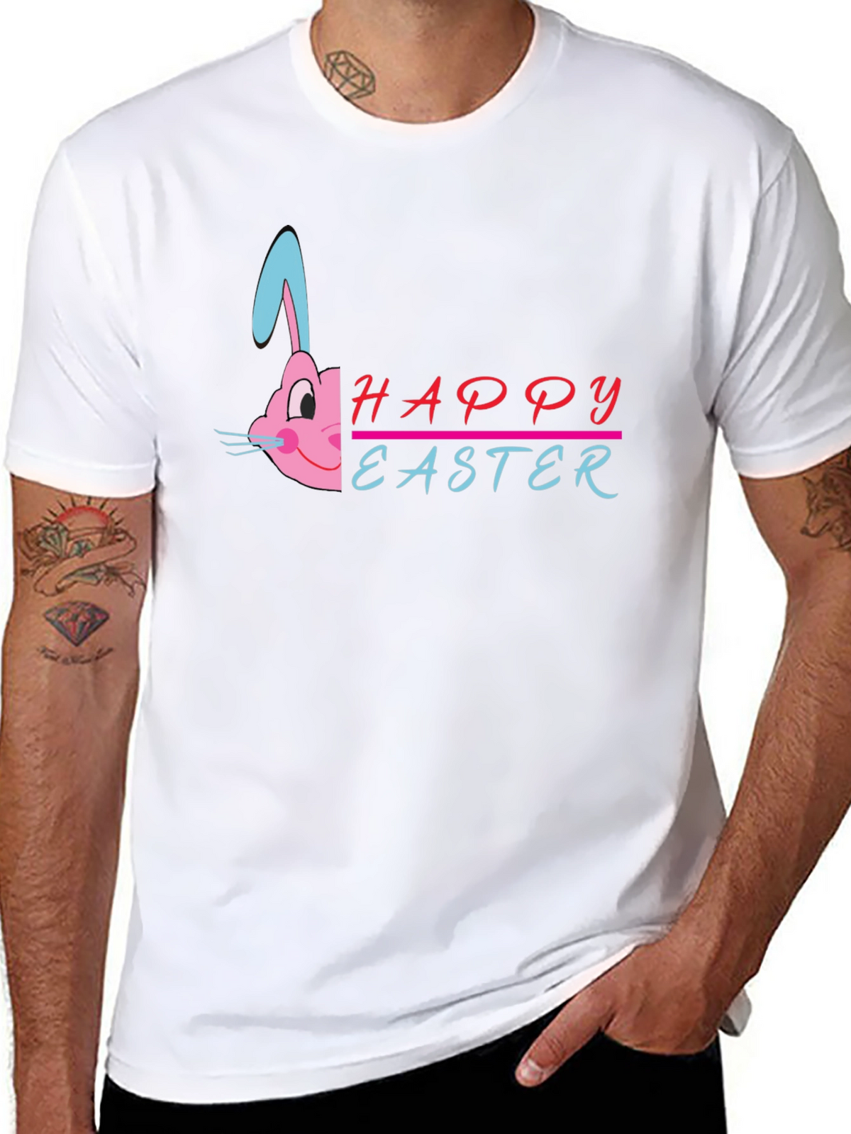 Happy Easter Bunny Graphic T-Shirt - Black